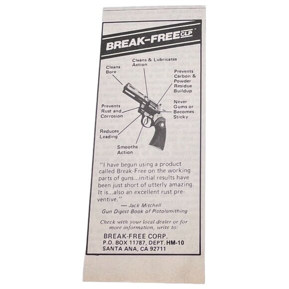 Break Free Gun Cleaner Mini Print Ad 1980 Vintage Lubricates Reduces Leading - Picture 1 of 6